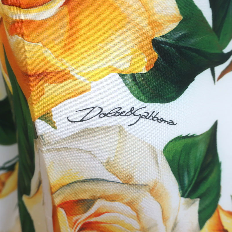 Dolce &amp; Gabbana Rose Print Tapered Trousers White/Yellow Silk Twill Size 46