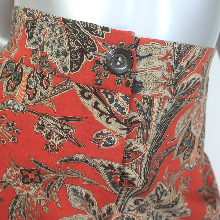 Pierre-Louis Mascia Cropped Floral Print Pants Red Stretch Silk Size Large