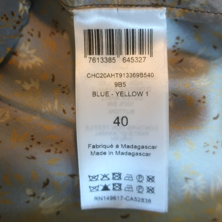 Chloe Button Down Blouse Blue-Gray Floral Print Silk Size 40 Long Sleeve Top