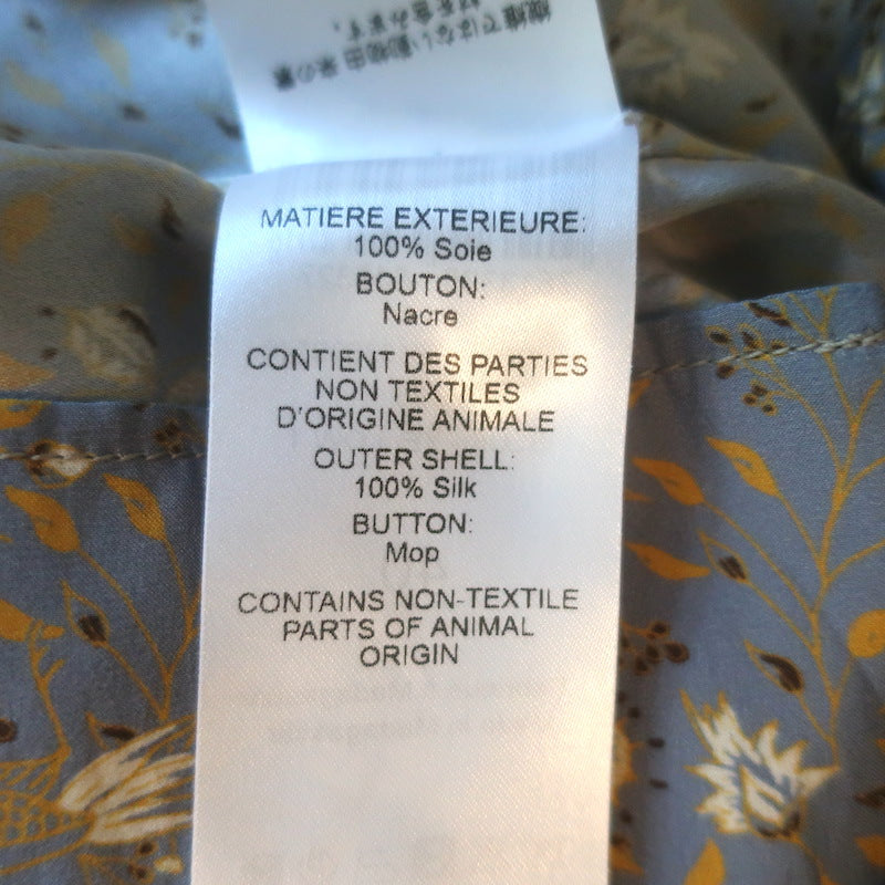 Chloe Button Down Blouse Blue-Gray Floral Print Silk Size 40 Long Sleeve Top