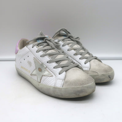Golden Goose Superstar Snake-Embossed Sneakers White Leather Size 36