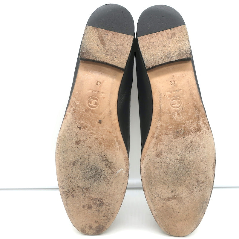 Chanel CC Cap Toe Bow Ballet Flats Black &amp; Metallic Gold Leather Size 42
