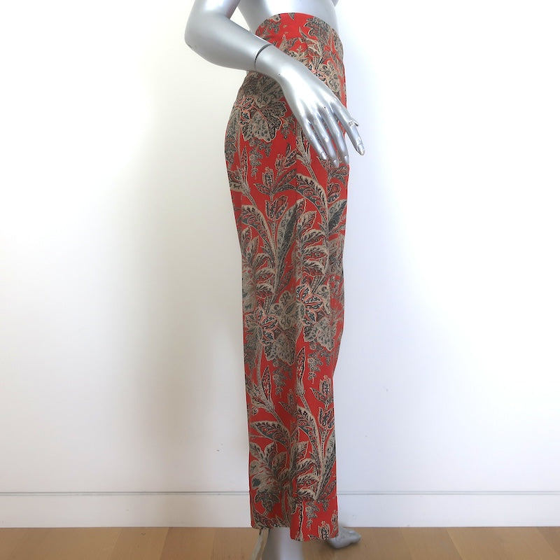 Pierre-Louis Mascia Cropped Floral Print Pants Red Stretch Silk Size Large