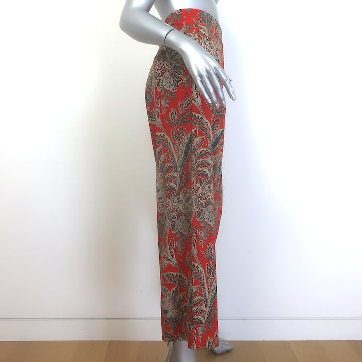 Pierre-Louis Mascia Cropped Floral Print Pants Red Stretch Silk Size Large