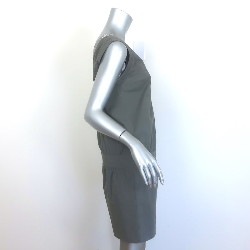 Brunello Cucinelli Monili-Trim Double V-Neck Mini Dress Gray Cotton Size Medium