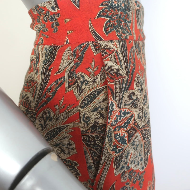 Pierre-Louis Mascia Cropped Floral Print Pants Red Stretch Silk Size Large