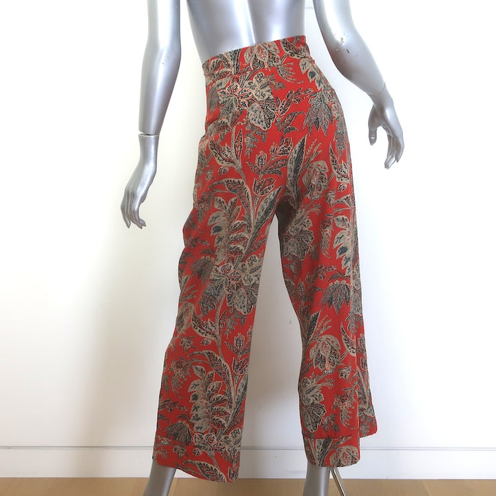 Pierre-Louis Mascia Cropped Floral Print Pants Red Stretch Silk Size Large