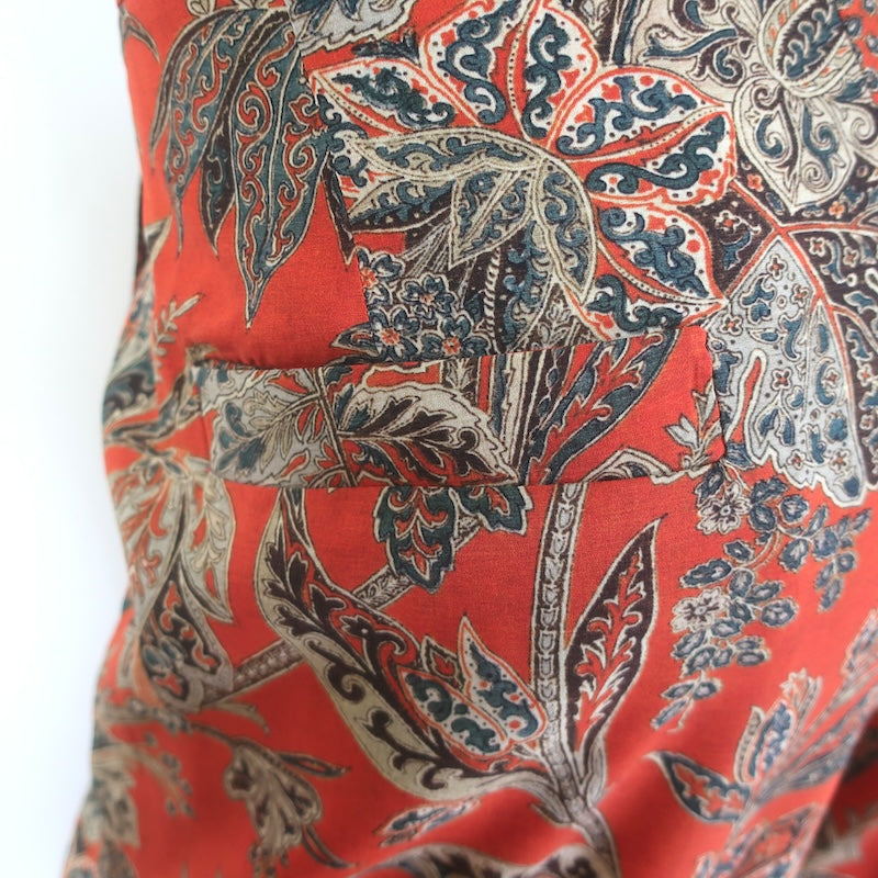 Pierre-Louis Mascia Cropped Floral Print Pants Red Stretch Silk Size Large