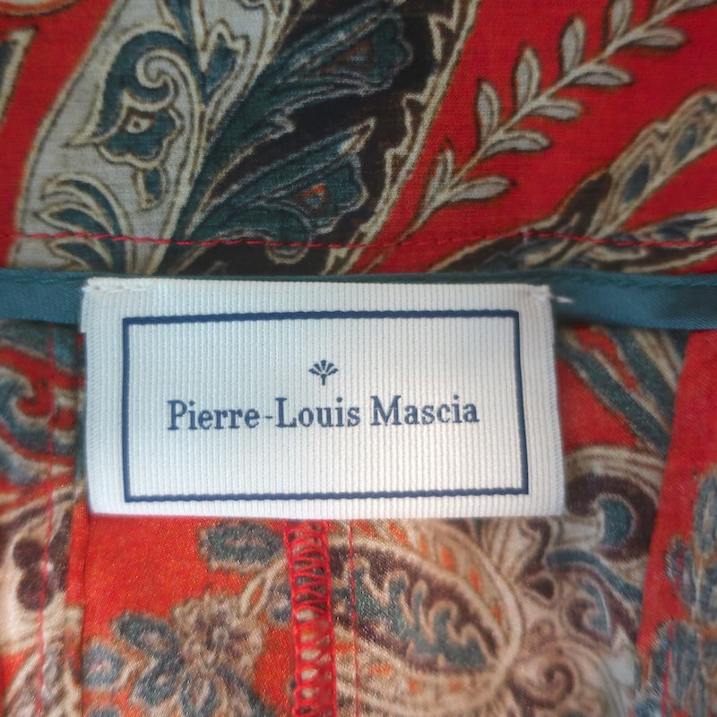 Pierre-Louis Mascia Cropped Floral Print Pants Red Stretch Silk Size Large