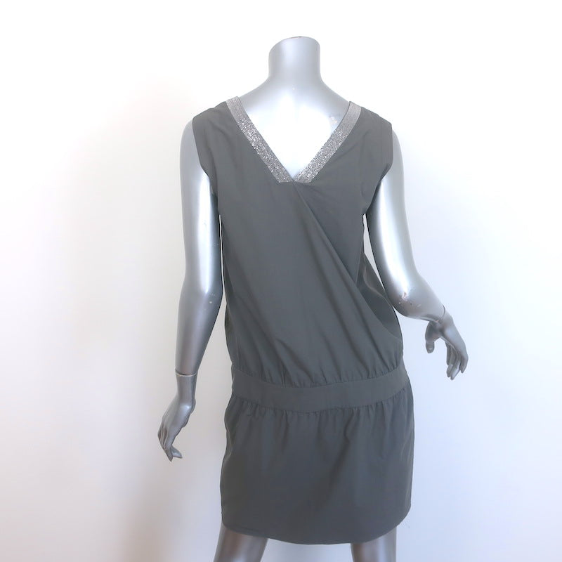 Brunello Cucinelli Monili-Trim Double V-Neck Mini Dress Gray Cotton Size Medium
