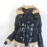 SAM. Ryan Shearling-Trimmed Hooded Down Puffer Jacket Black Size Medium