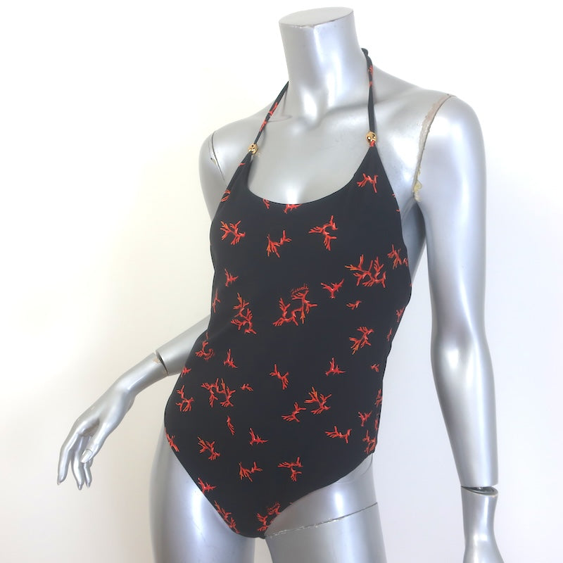 Fendi Coral Print One-Piece Swimsuit Black Size Medium