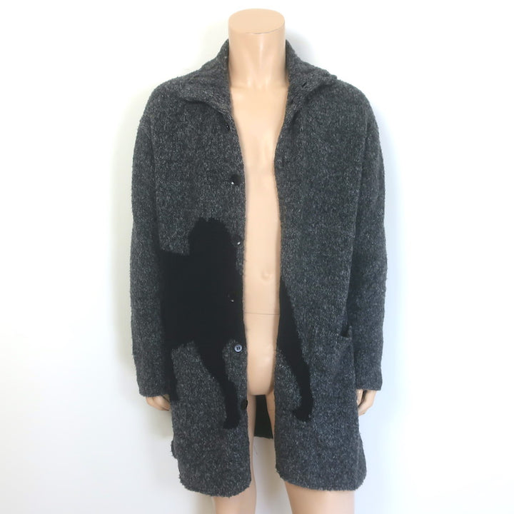 Yohji Yamamoto Pour Homme 15AW Dog Intarsia Knit Cardigan Gray Wool-Blend Size 3