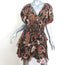 Ulla Johnson Farah Puff Sleeve Ruffled Mini Dress Black Floral Print Silk Size 8