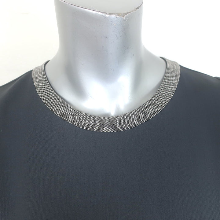 Brunello Cucinelli Monili-Neck Flutter Hem Dress Gray Wool-Blend Size Medium