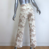 J.McLaughlin Toile Flared Pants Ivory/Brown Printed Stretch Jersey Size Medium