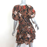 Ulla Johnson Farah Puff Sleeve Ruffled Mini Dress Black Floral Print Silk Size 8