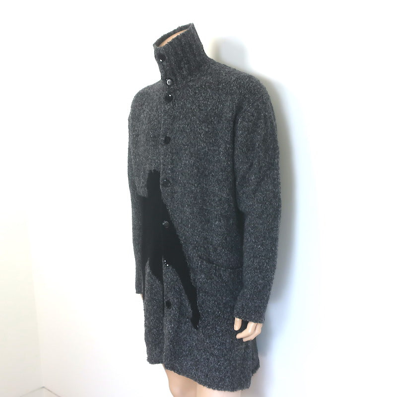 Yohji Yamamoto Pour Homme 15AW Dog Intarsia Knit Cardigan Gray Wool-Blend Size 3