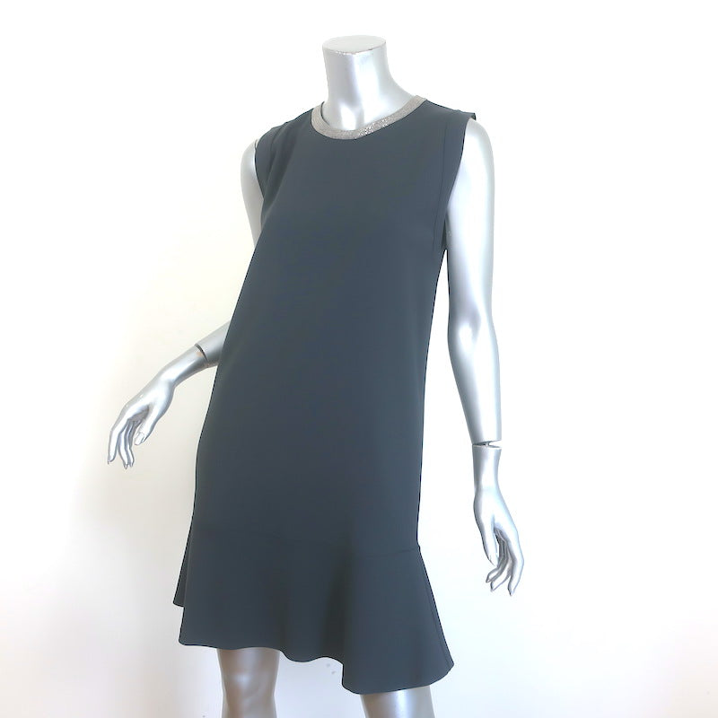 Brunello Cucinelli Monili-Neck Flutter Hem Dress Gray Wool-Blend Size Medium