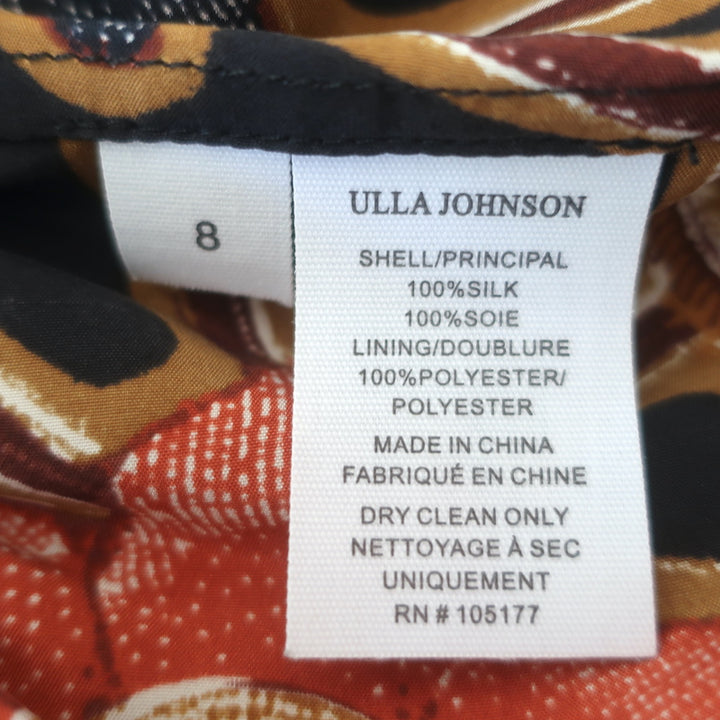 Ulla Johnson Farah Puff Sleeve Ruffled Mini Dress Black Floral Print Silk Size 8