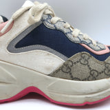 Gucci Rhyton GG Mixed Media Sneakers Navy/Multi Leather & Canvas Size 35