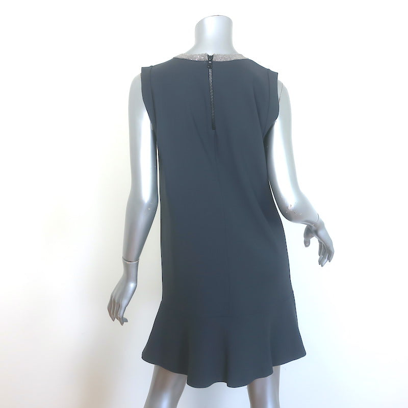 Brunello Cucinelli Monili-Neck Flutter Hem Dress Gray Wool-Blend Size Medium
