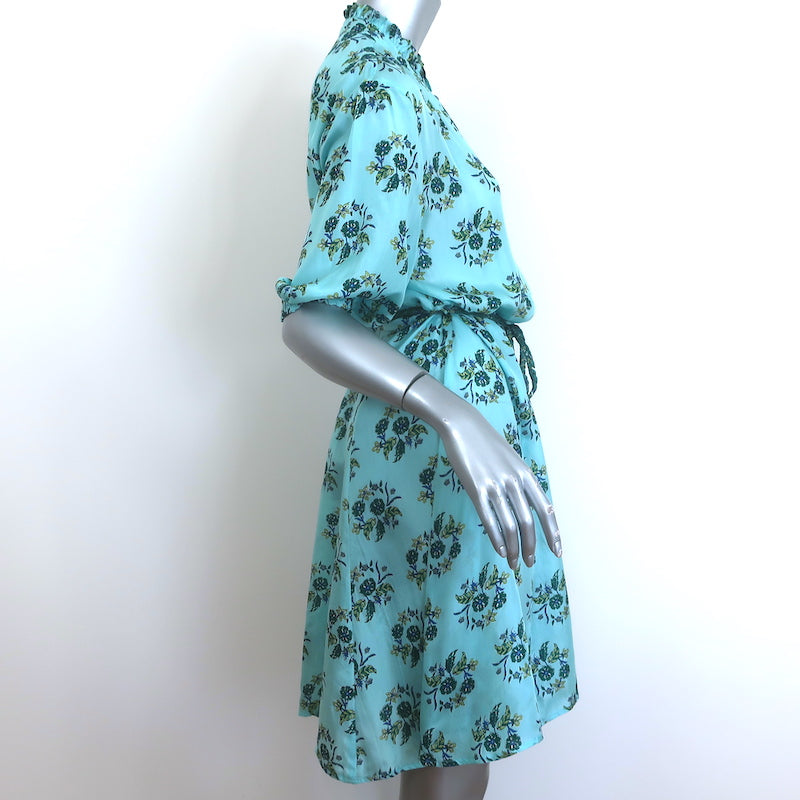 Hannah Artwear Gaia Belted Dress Blue Floral Print Silk Size 1