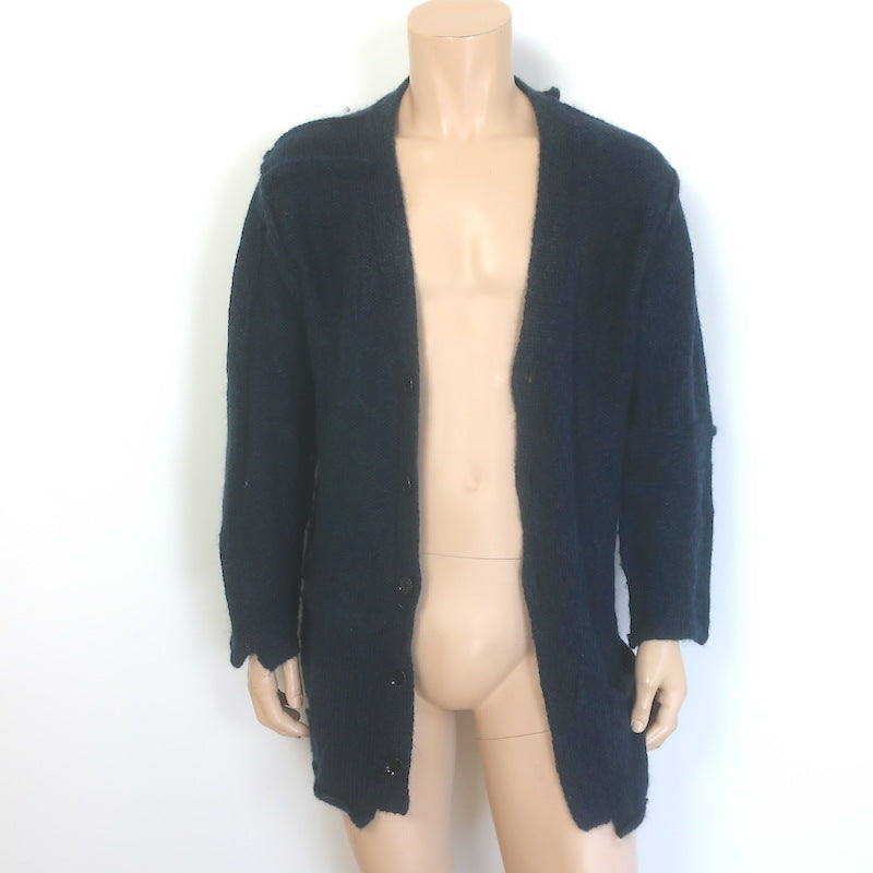 Yohji Yamamoto Pour Homme Patchwork Knit Cardigan Teal Wool-Mohair Size 3