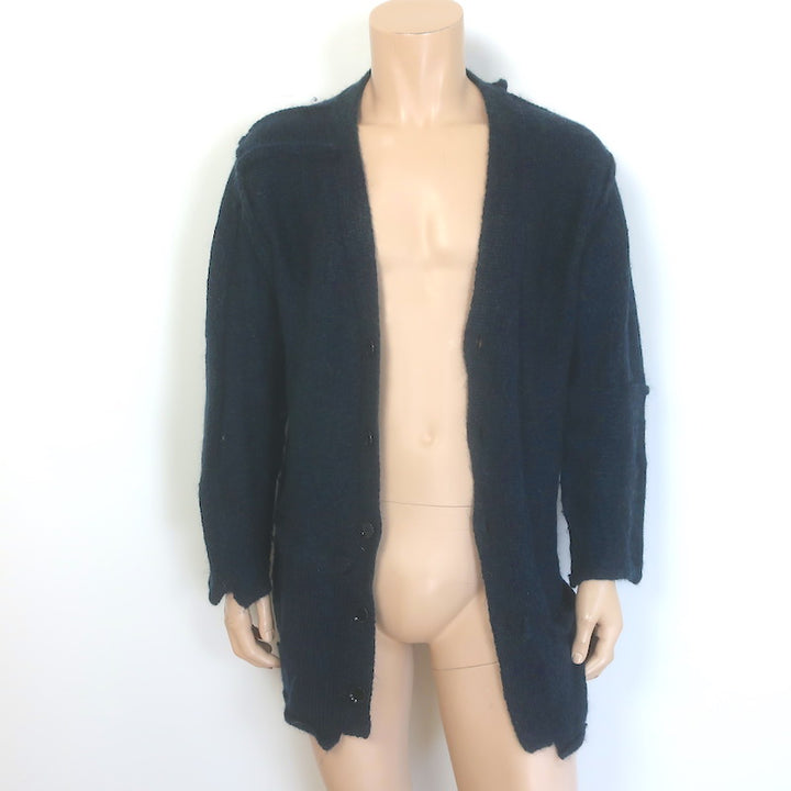Yohji Yamamoto Pour Homme Patchwork Knit Cardigan Teal Wool-Mohair Size 3