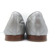 Chanel CC Cap Toe Bow Ballet Flats Silver Metallic Quilted Leather Size 41.5