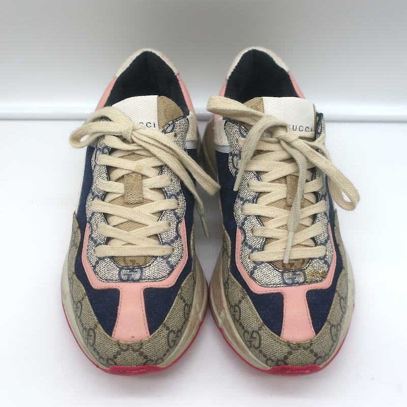 Gucci Rhyton GG Mixed Media Sneakers Navy/Multi Leather &amp; Canvas Size 35