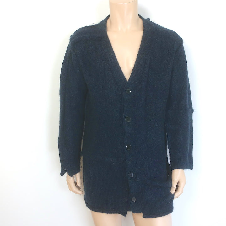 Yohji Yamamoto Pour Homme Patchwork Knit Cardigan Teal Wool-Mohair Size 3