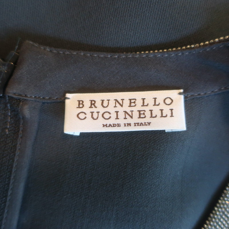 Brunello Cucinelli Monili-Neck Flutter Hem Dress Gray Wool-Blend Size Medium