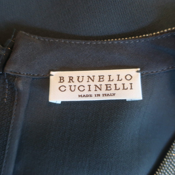 Brunello Cucinelli Monili-Neck Flutter Hem Dress Gray Wool-Blend Size Medium
