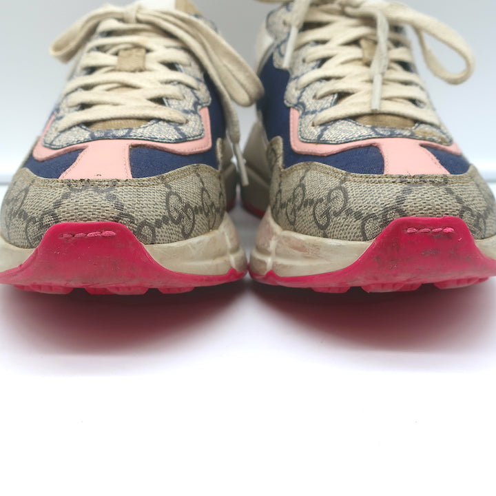 Gucci Rhyton GG Mixed Media Sneakers Navy/Multi Leather &amp; Canvas Size 35