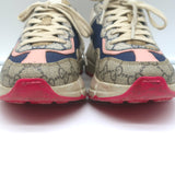 Gucci Rhyton GG Mixed Media Sneakers Navy/Multi Leather & Canvas Size 35