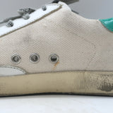 Golden Goose Glitter Star Superstar Sneakers White Leather & Ecru Canvas Size 36