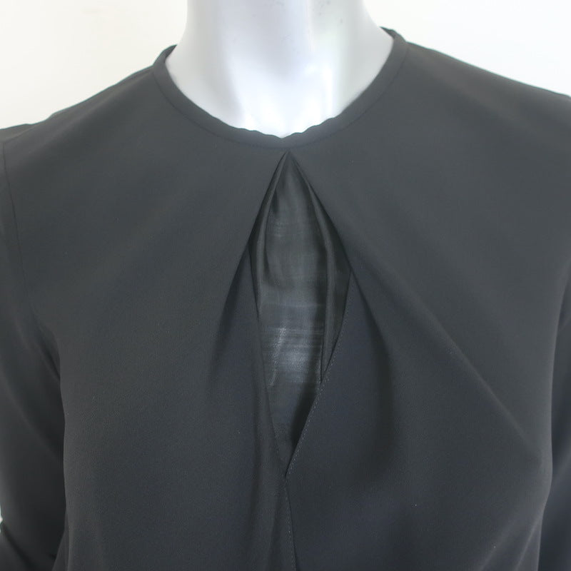 Brunello Cucinelli Draped-Front Long Sleeve Mini Dress Black Silk Size Small