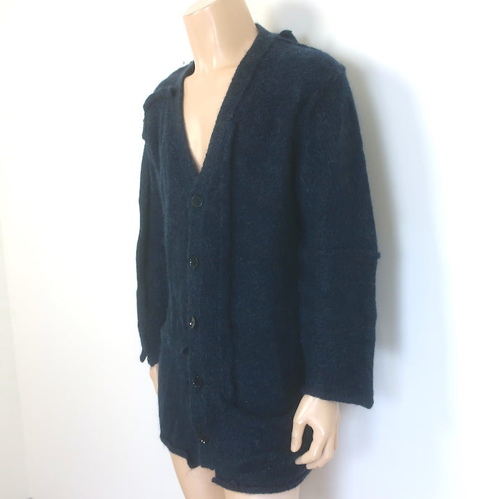 Yohji Yamamoto Pour Homme Patchwork Knit Cardigan Teal Wool-Mohair Size 3