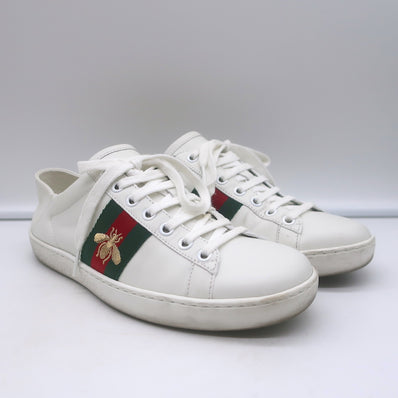 Gucci Ace Bee-Embroidered Fold Down Sneakers White Leather Size 35.5