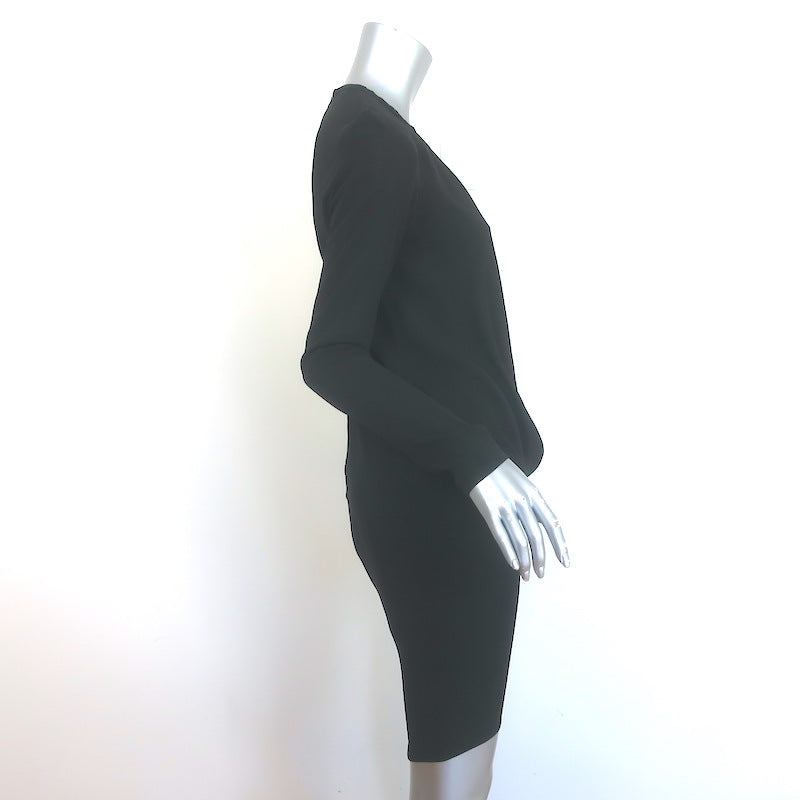 Brunello Cucinelli Draped-Front Long Sleeve Mini Dress Black Silk Size Small