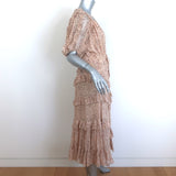 Ulla Johnson Cara Ruffled Midi Dress Beige Metallic Printed Chiffon Size 8
