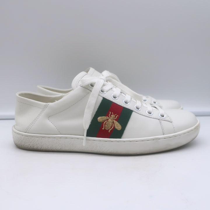 Gucci Ace Bee-Embroidered Fold Down Sneakers White Leather Size 35.5