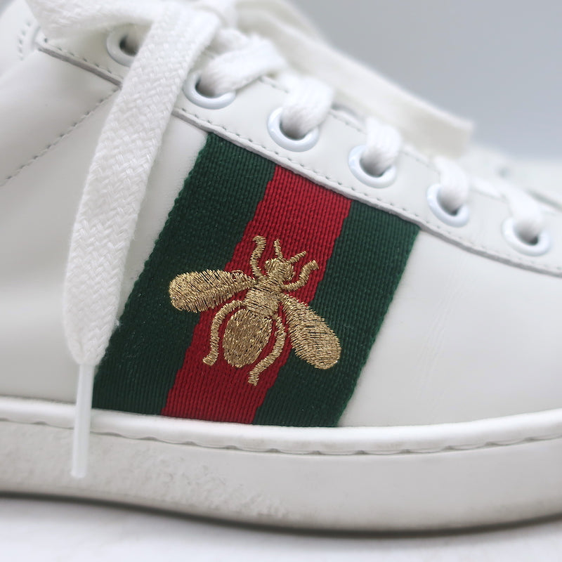Gucci Ace Bee-Embroidered Fold Down Sneakers White Leather Size 35.5