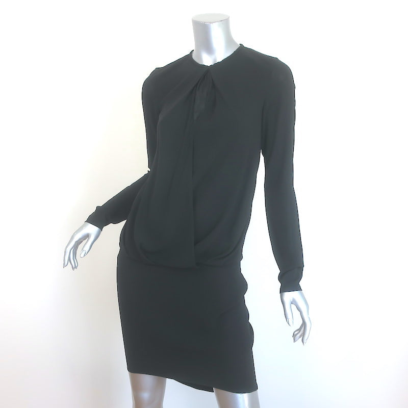 Brunello Cucinelli Draped-Front Long Sleeve Mini Dress Black Silk Size Small