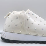 Jimmy Choo Norway Crystal-Embellished Sock Sneakers White Knit Size 38