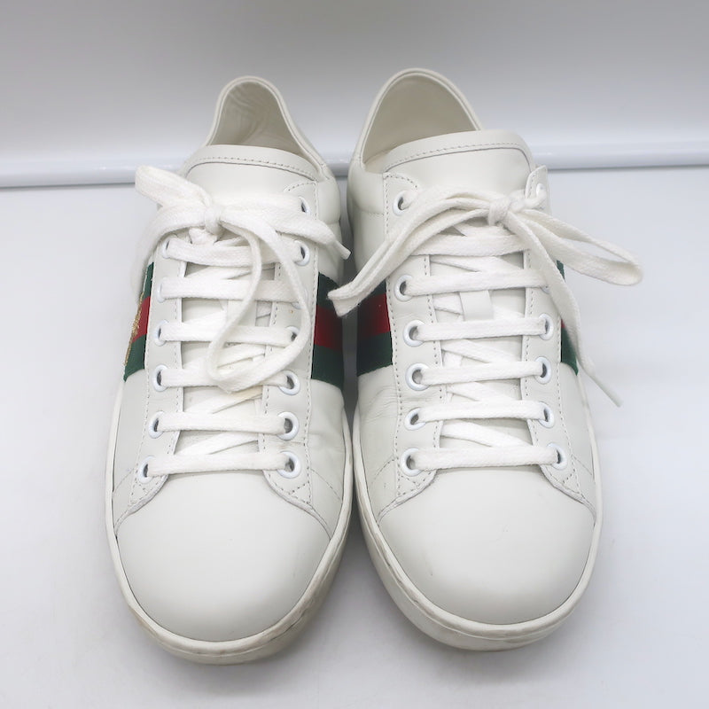 Gucci Ace Bee-Embroidered Fold Down Sneakers White Leather Size 35.5