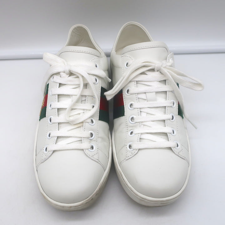 Gucci Ace Bee-Embroidered Fold Down Sneakers White Leather Size 35.5