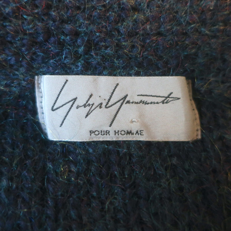 Yohji Yamamoto Pour Homme Patchwork Knit Cardigan Teal Wool-Mohair Size 3