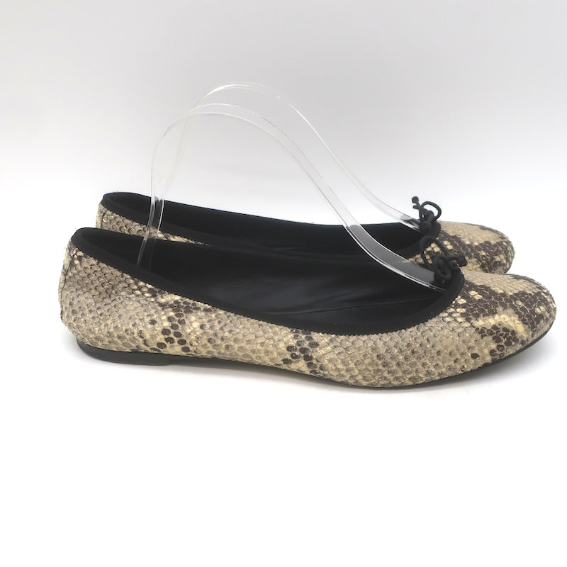 Saint Laurent Snakeskin Bow Ballet Flats Beige/Black Size 41 / US 10.5